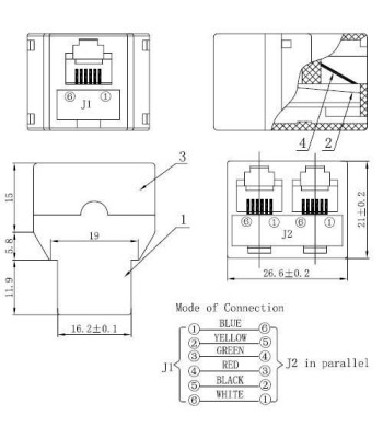 Accoppiatore telefonico 2x 6P6C F a 6P6C F