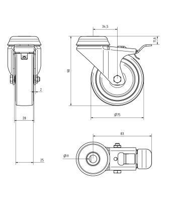 Kit 4 Ruote per Armadi Dotati di Foro per Perno M10