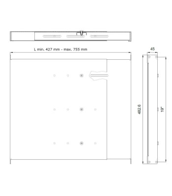 Mensola estensibile per Rack 19'' 1U Grigio 4 punti