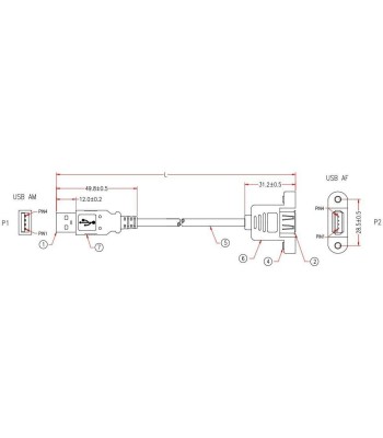 Cavo USB 2.0 A Maschio/A Femmina da Pannello 1 m