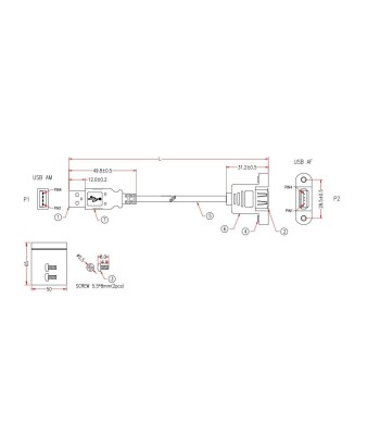 Cavo USB 2.0 A Maschio/A Femmina da Pannello 1,8 m