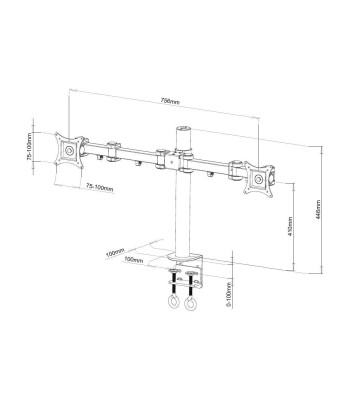 Supporto da Scrivania per 2 Monitor 13-27'' Diametro 48 mm ad Altezza Regolabile con Morsetto a C