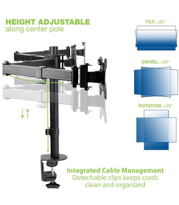 Supporto da scrivania per 3 Monitor 13-24'' con morsetto