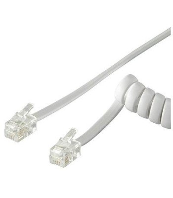 Cavo telefonico spiralato per cornetta 2mt RJ10 4P4C Bianco