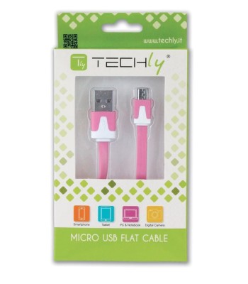 Cavo Flat USB AM a Micro USB M Rosa 1m