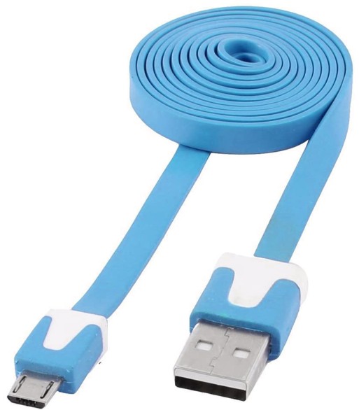 Cavo Flat USB AM a Micro USB M Azzurro 1m