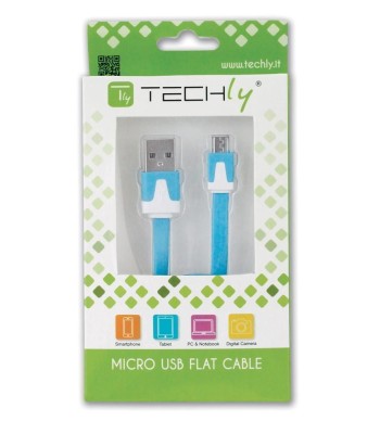 Cavo Flat USB AM a Micro USB M Azzurro 1m